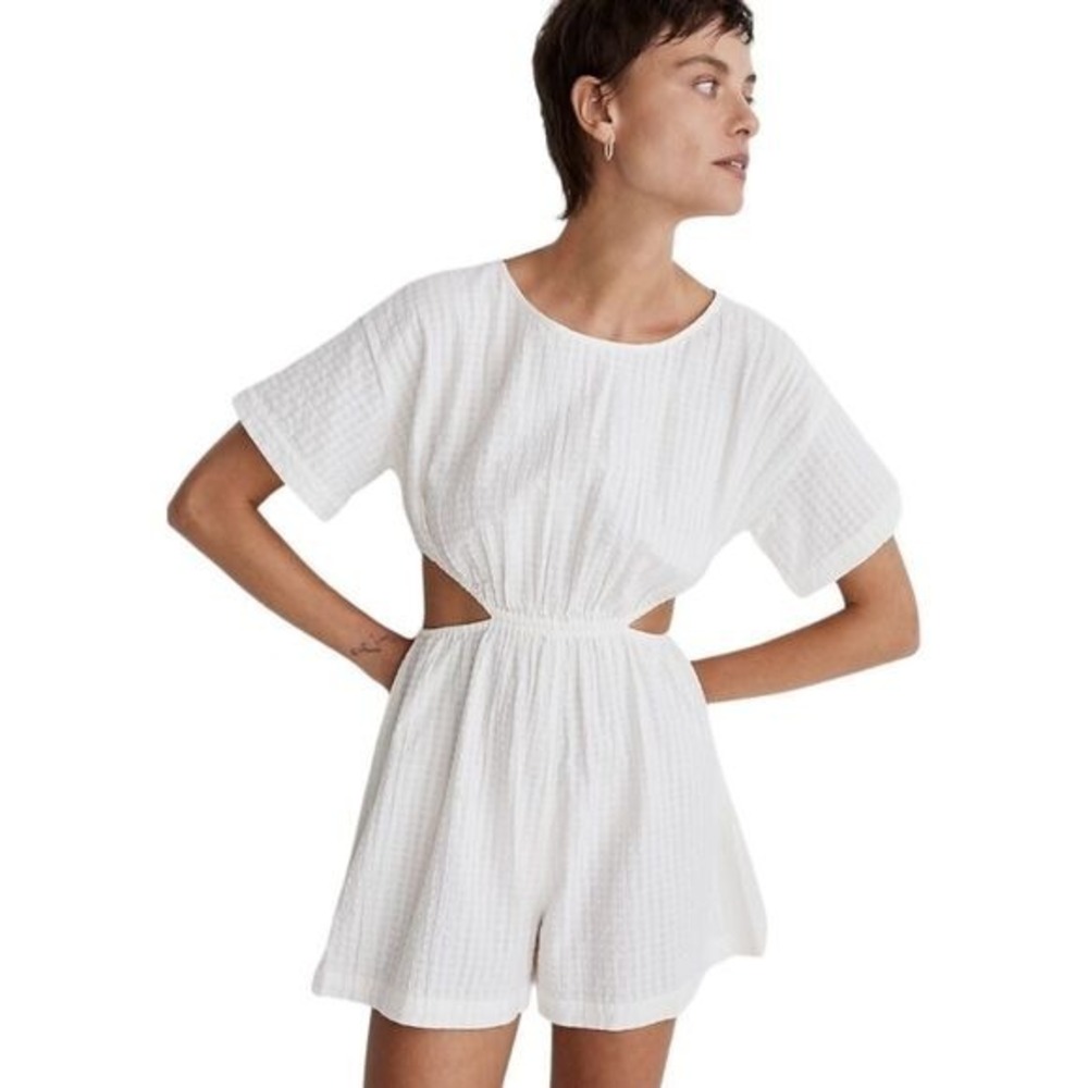 Madewell Textured Seersucker Side Cutout Romper White M NWT - Picture 3 of 8